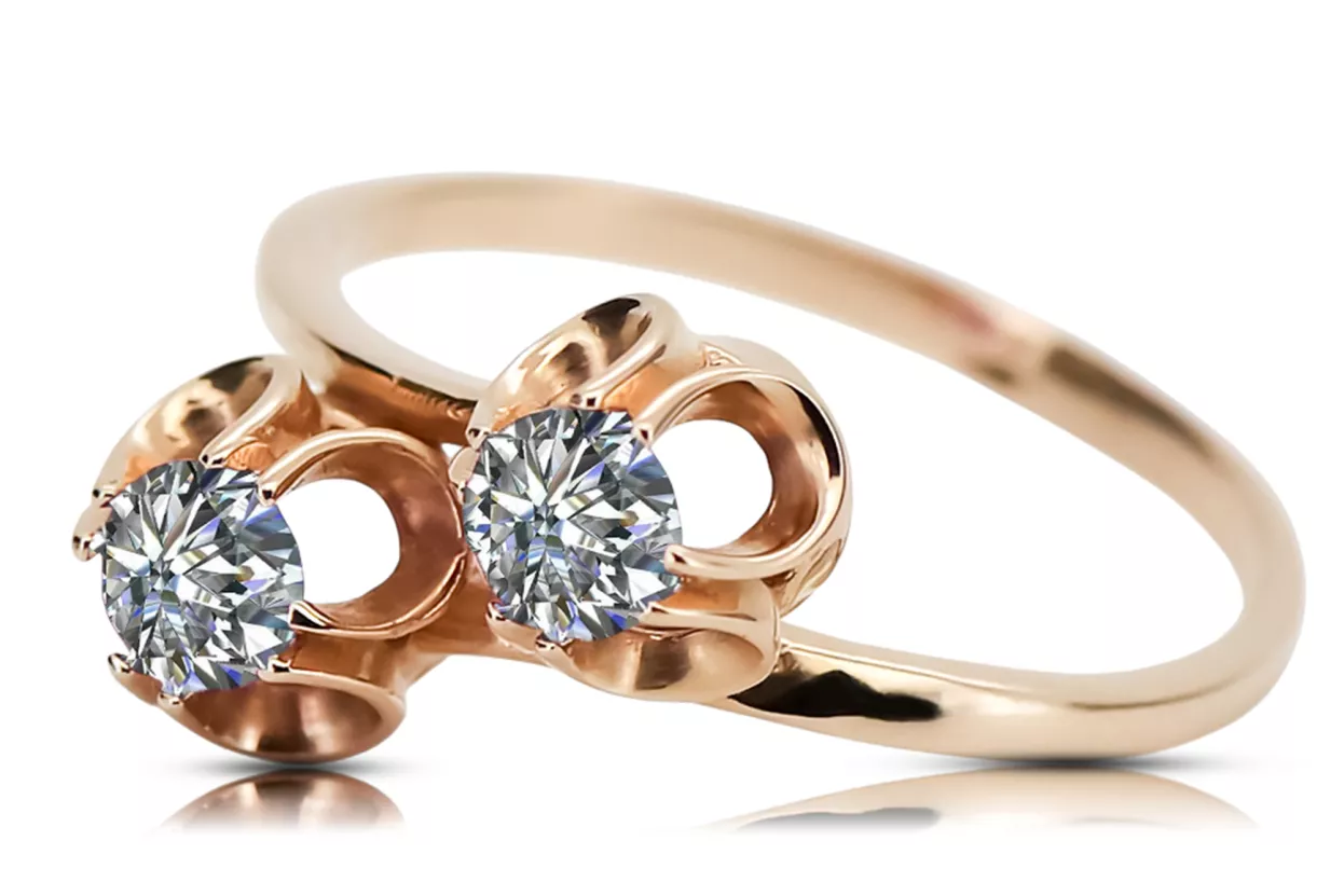 Vintažinis stilius Žiedas Žirkoniai Originalus 14k rožinio aukso vintage vrc266r
